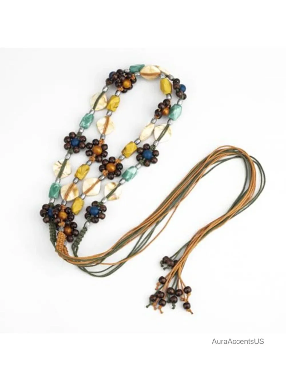 2-Piece Boho Braided Waist Belt Set with Beads & Shell
